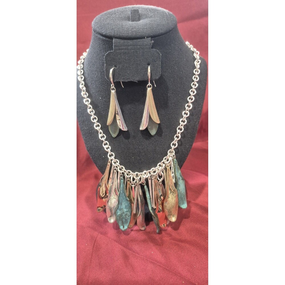 Vintage Signed RLM Robert Lee Morris Spoon Necklace Earrings Brass Silver Gold